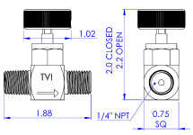 Sulfinert® Mini Sampling Valve Diagram Male x Male
