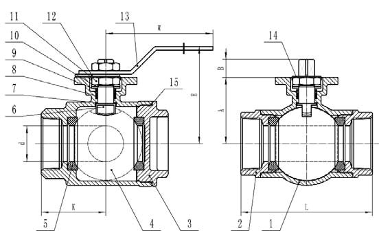 3-Way 1000lb Stainless Steel Ball Valve Diagram