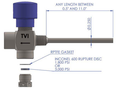 Stainless Steel Mini Valves for Liquid Propane Service With Built-in Rupture Disc and Outage Tube Diagram 1